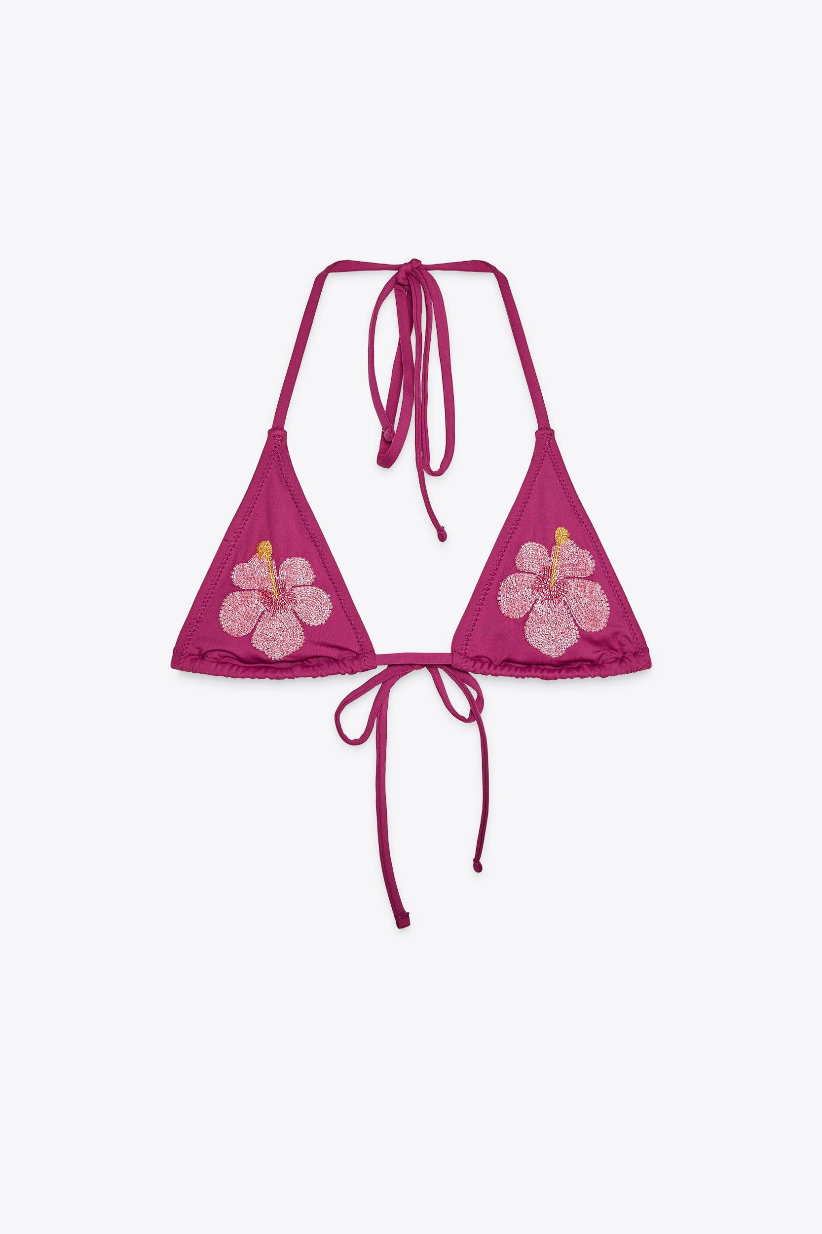 FLORAL BEADED BIKINI TOP Product Image