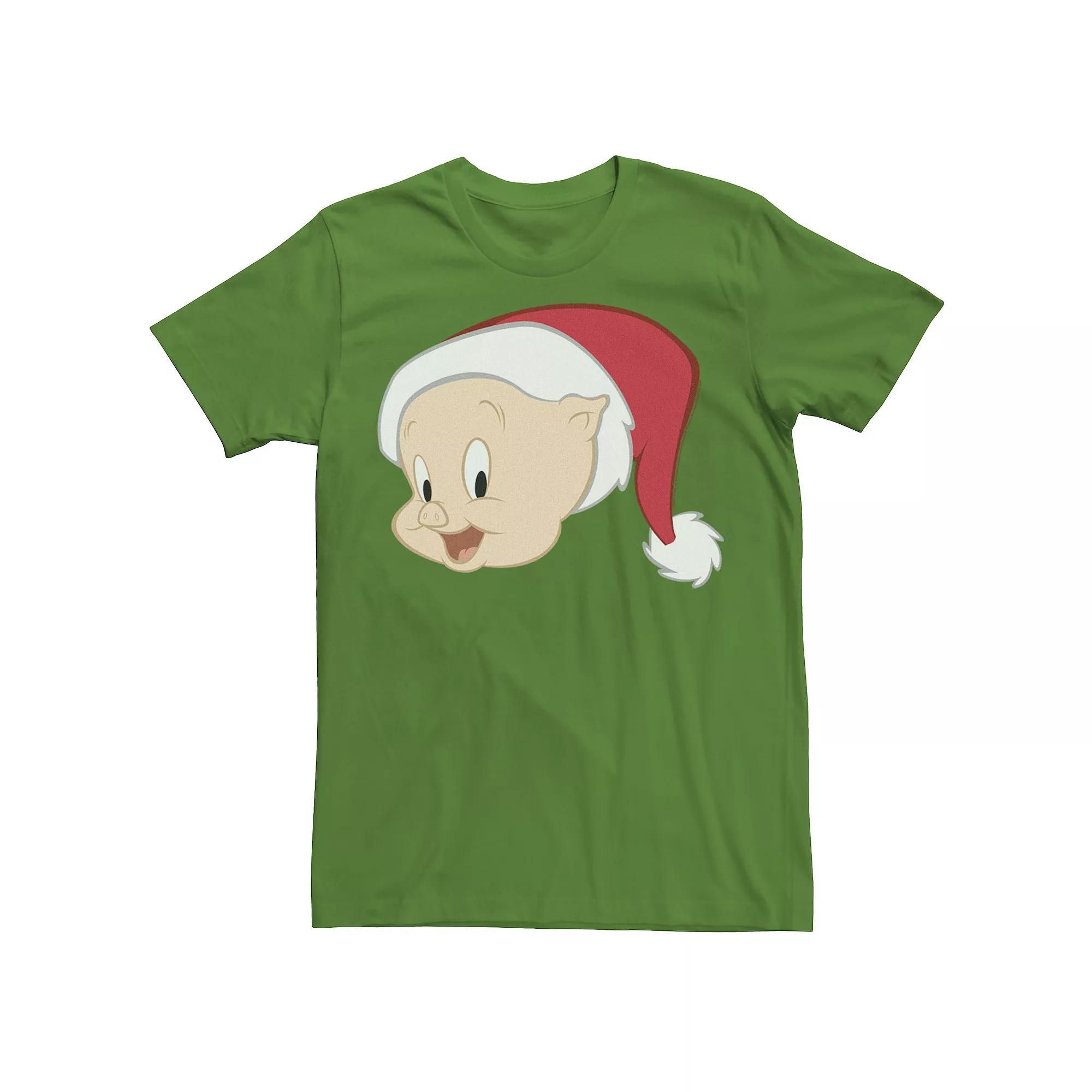 Men's Looney Tunes Christmas Porky Pig Santa Big Face Tee,  Product Image