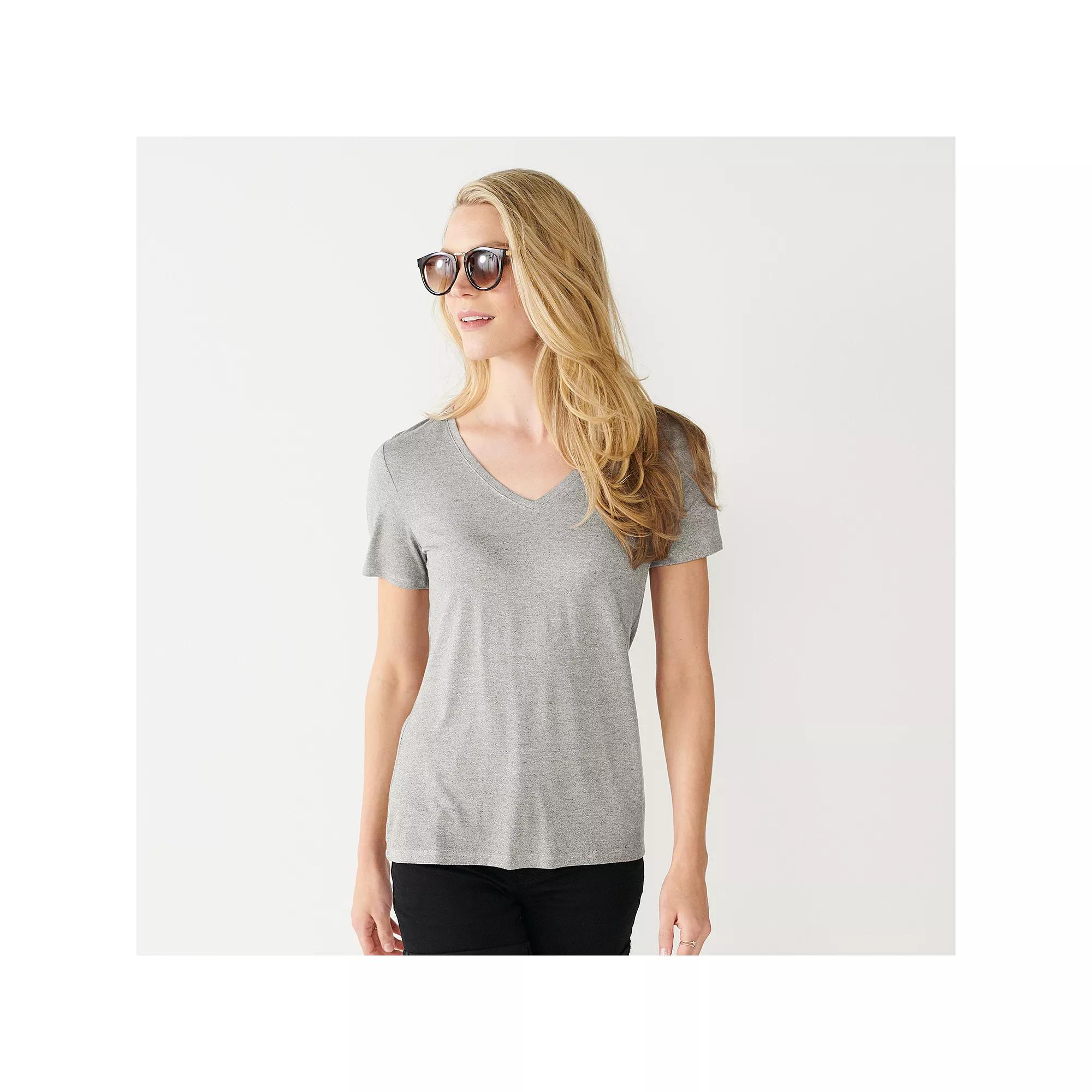 Women's Nine West Essential V-Neck T-Shirt, Size: XXL, Dark Ash Grey Product Image