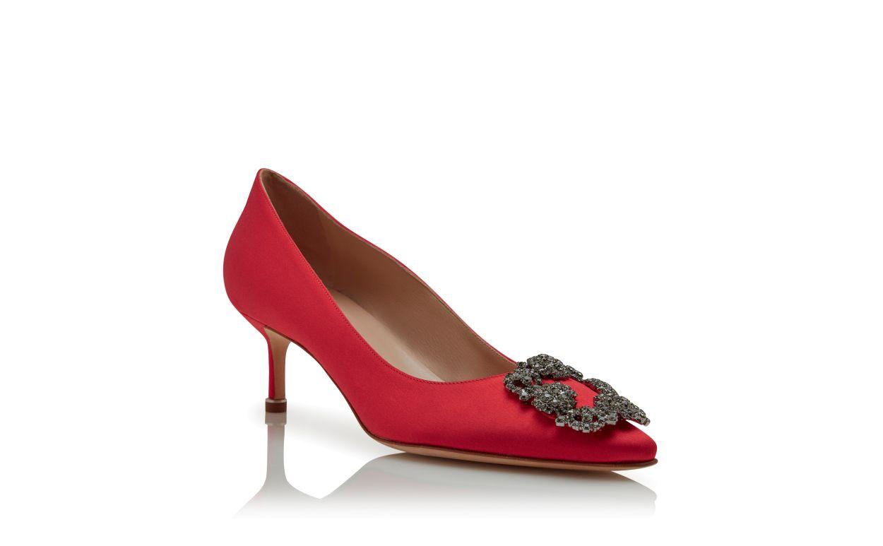 HANGISI 50 Red Satin Jewel Buckle Pumps Product Image