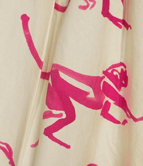 FRANCES VALENTINE Zonda Cotton Poplin Monkey Print Scoop Neck 3/4 Puff Sleeve Top Product Image