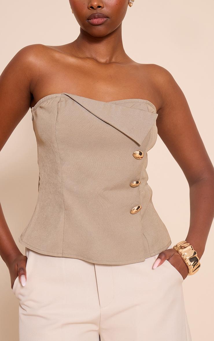 Mushroom Woven Trim Detail Bandeau Top Product Image