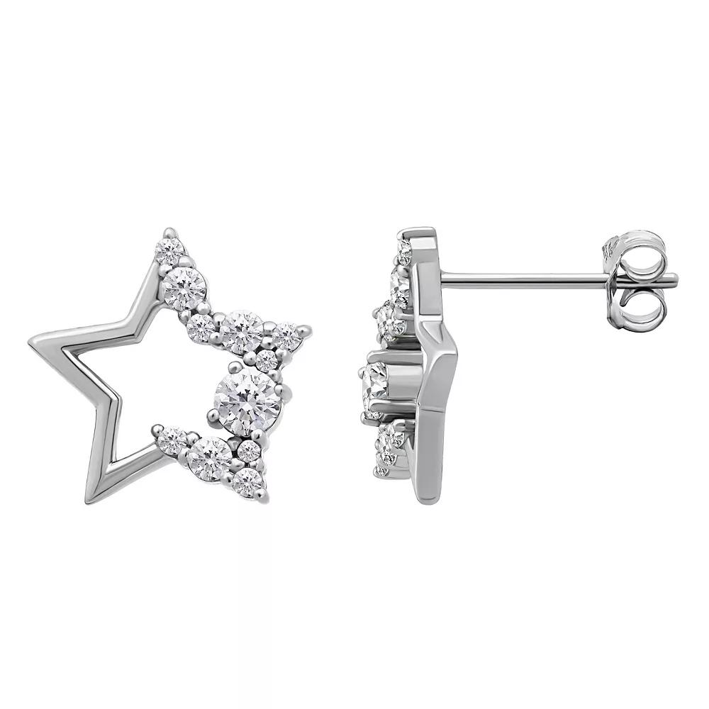 Aleure Precioso Sterling Silver Pave Cubic Zirconia Open Star Stud Earrings, Women's Product Image