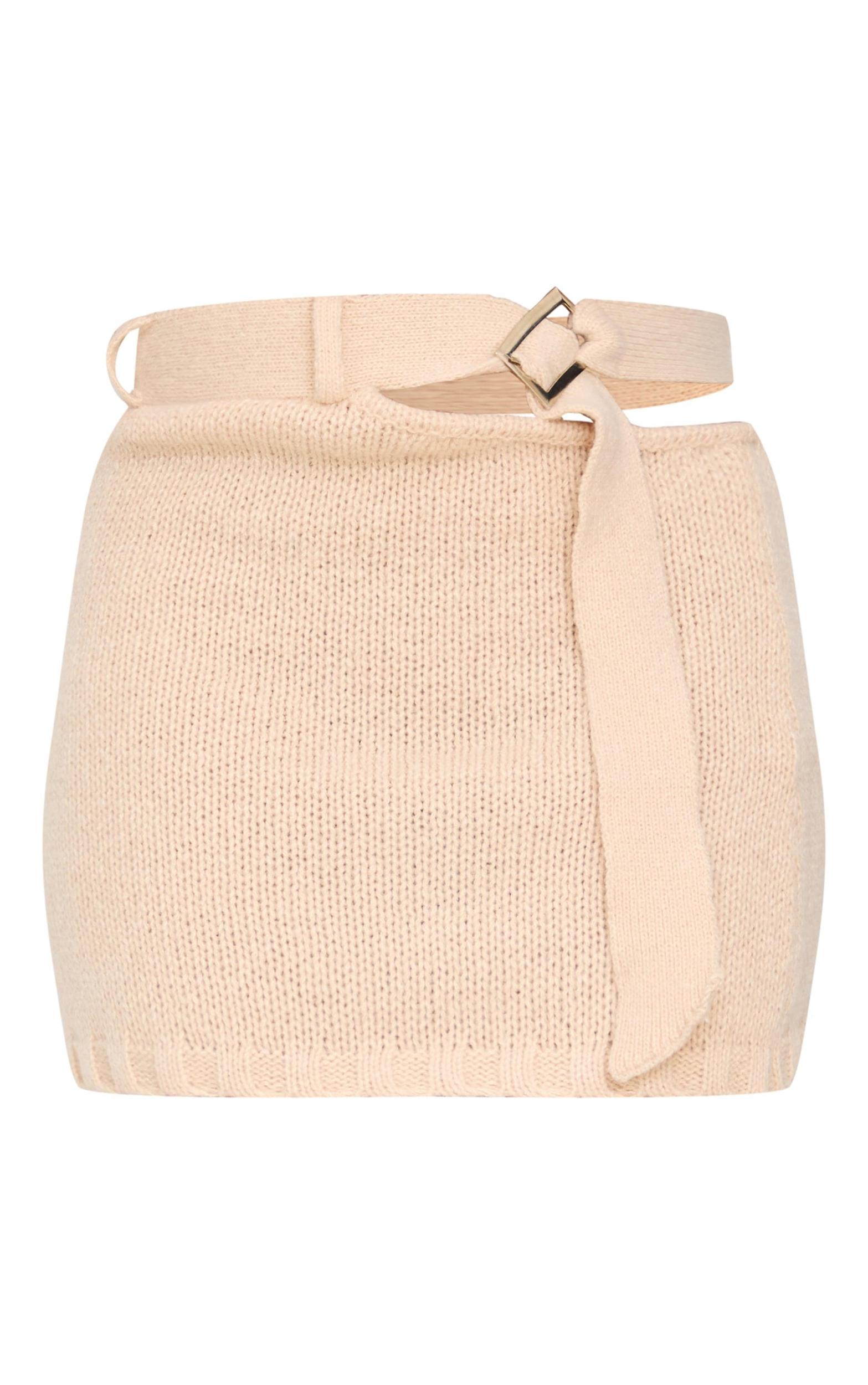 Plus Cream Knitted Cut Out Buckle Detail Mini Skirt Product Image
