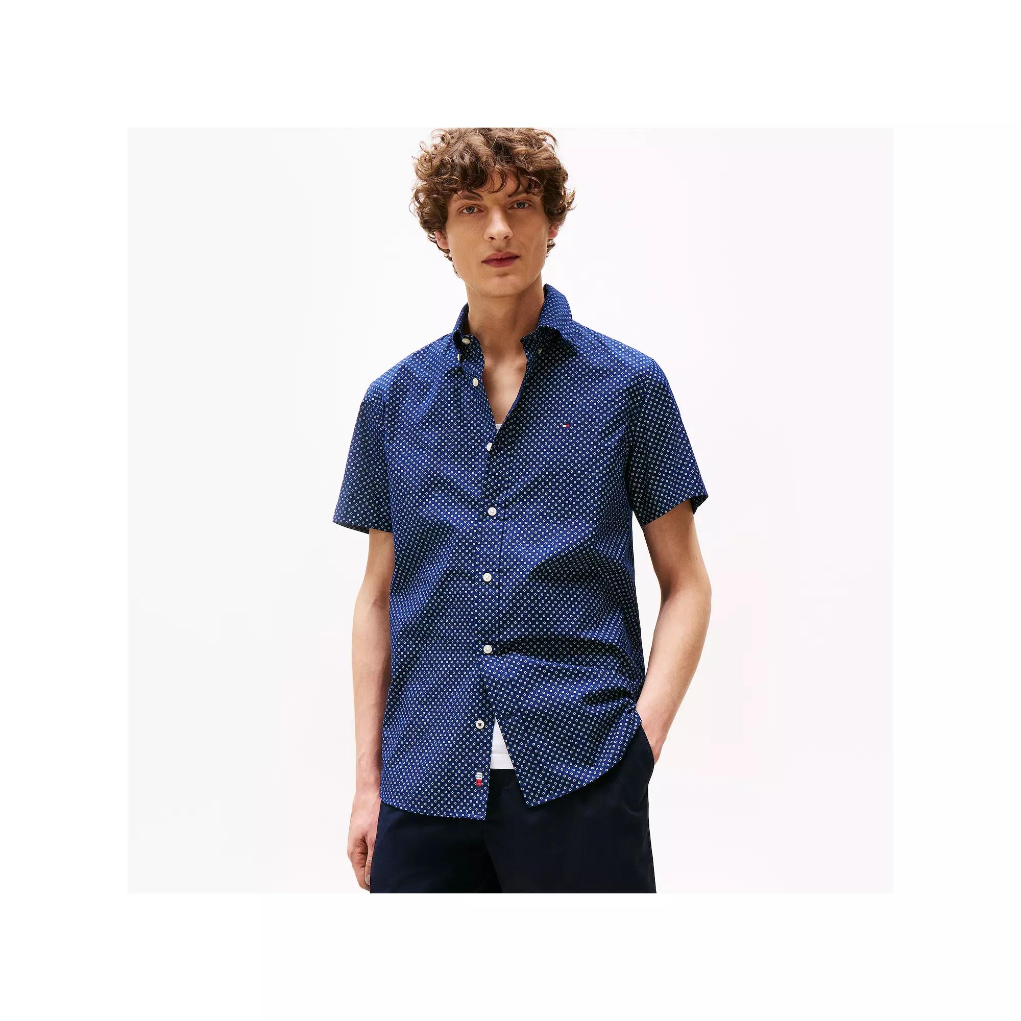 Men's Tommy Hilfiger Short Sleeve Printed Shirt, Size: Small, Blue Product Image