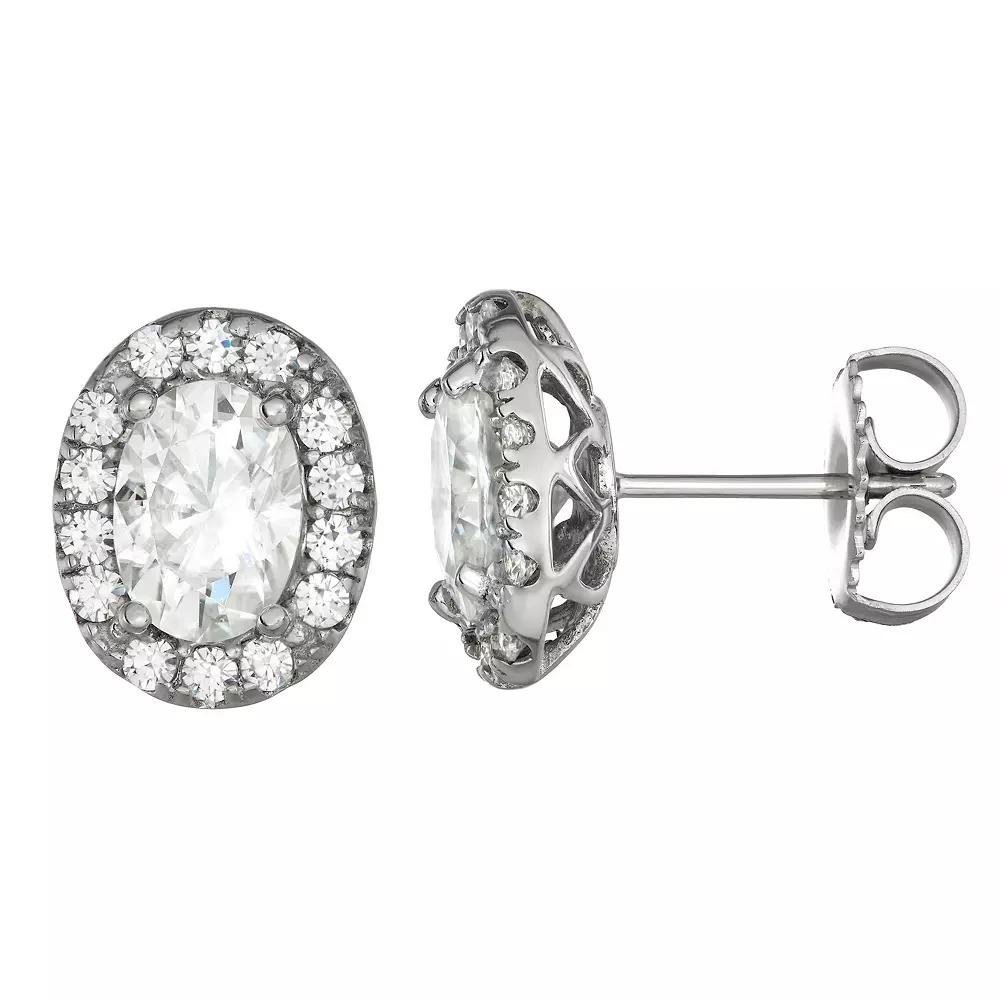 Charles & Colvard 14k White Gold 2 1/4 Carat T.W. Lab-Created Moissanite Oval Halo Stud Earrings, Women's Product Image