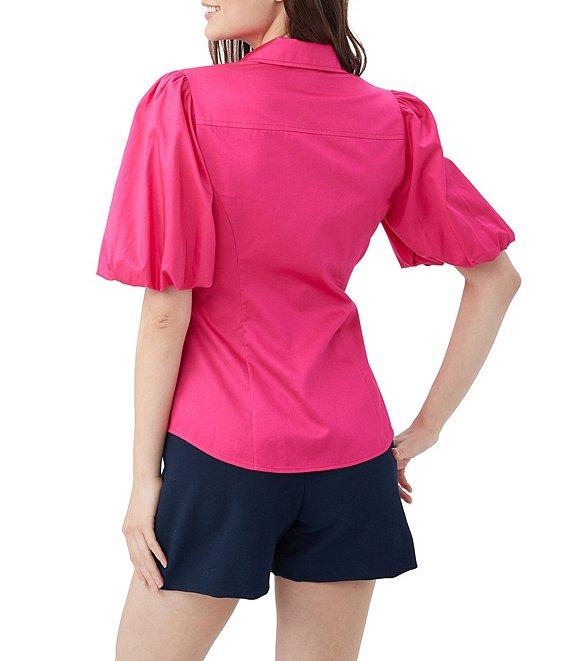 Trina Turk Kari Sateen Point Collar Short Puff Sleeve Button Down Top Product Image