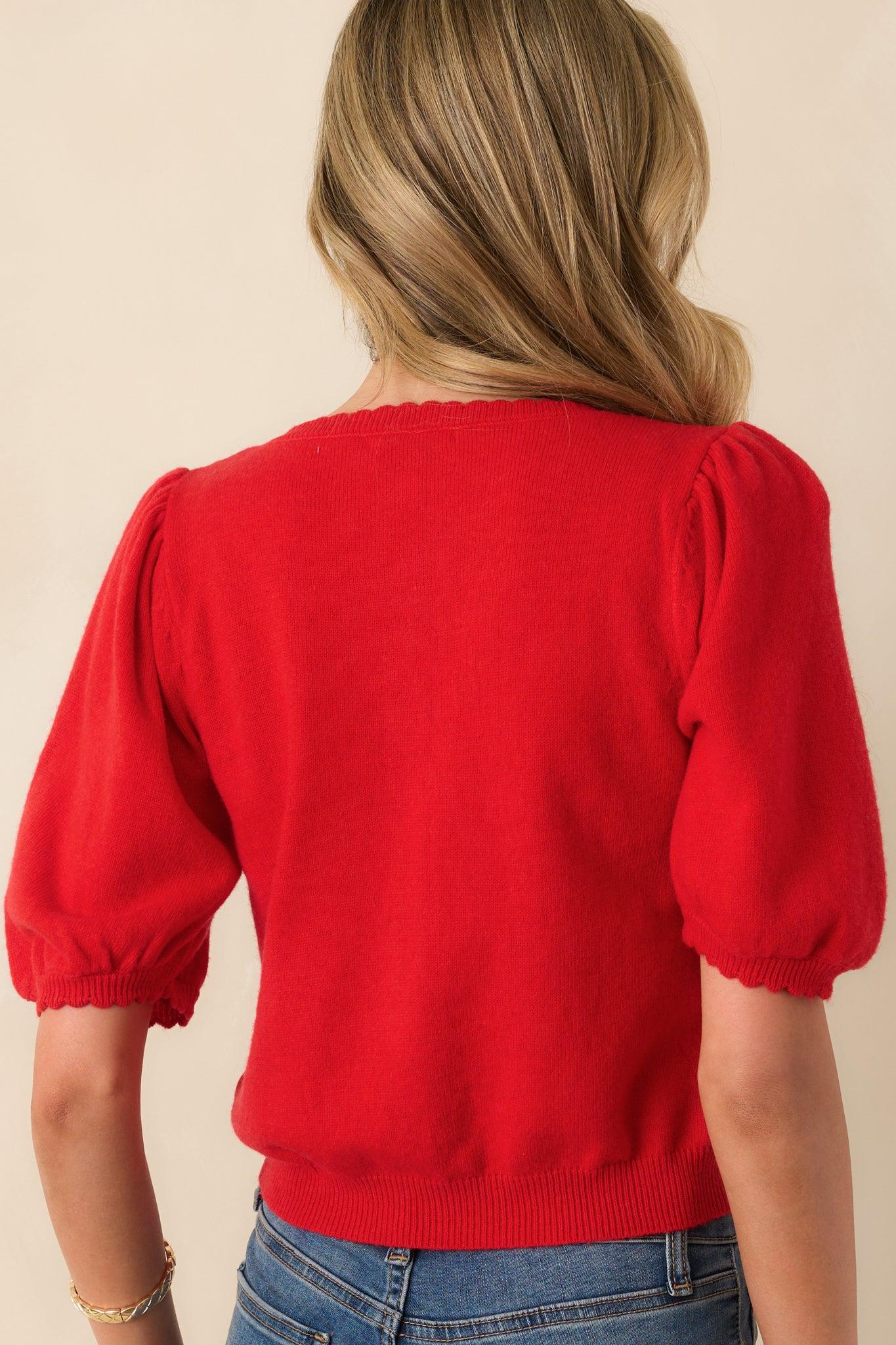 It's Always Right Red Short Sleeve Button Front Cardigan Product Image