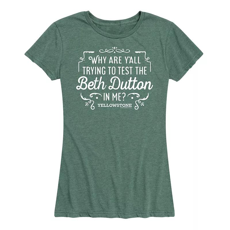 Womens Yellowstone Trying To Test Graphic Tee, Girls Grey Blue Product Image