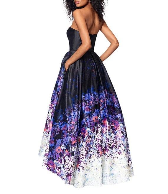 Betsy & Adam Floral Strapless Neck Sleeveless A-Line Gown Product Image