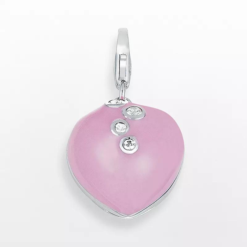 Sterling Silver White Topaz Heart Charm, Women's Product Image