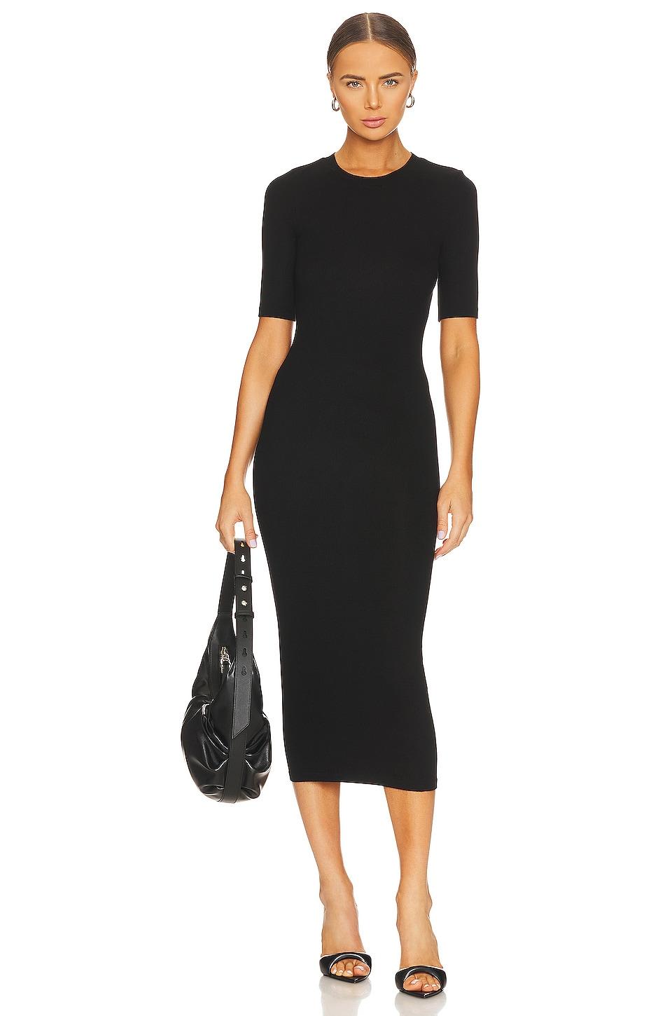 Silk Rib Half Sleeve Crew Midi Dress Product Image