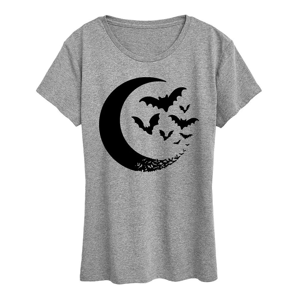 Women's Crescent Moon Bats Halloween Tee, Girl's,  Product Image