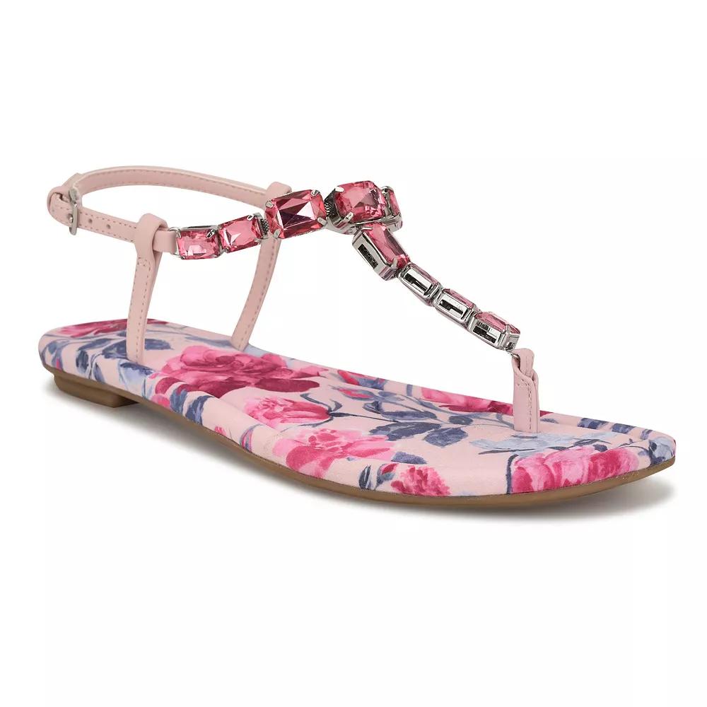 Nine West Dynasti Women's Square Toe Flat Embellished Sandals, Size: 9.5, Light Pink Product Image