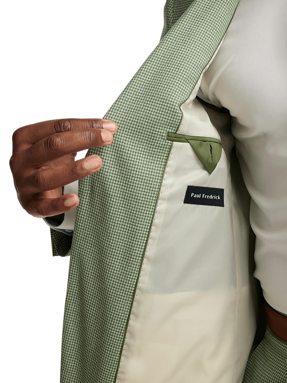 Cotton Blend Houndstooth Single Breasted Notch Lapel Suit Jacket - Green Product Image