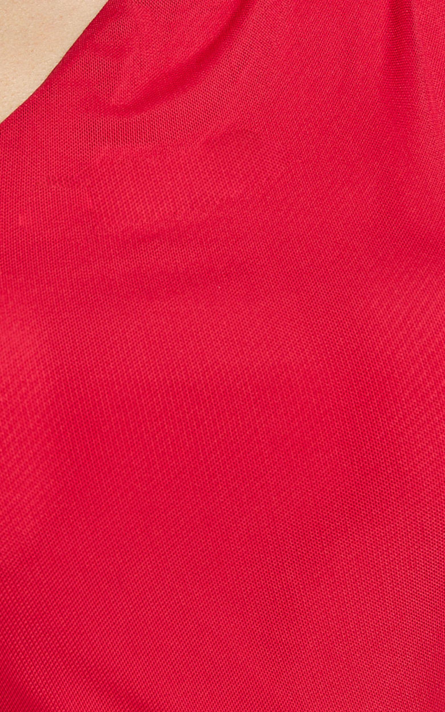 Lara Midi Dress - Asymmetrical Ruched Mesh Dress in Red Product Image