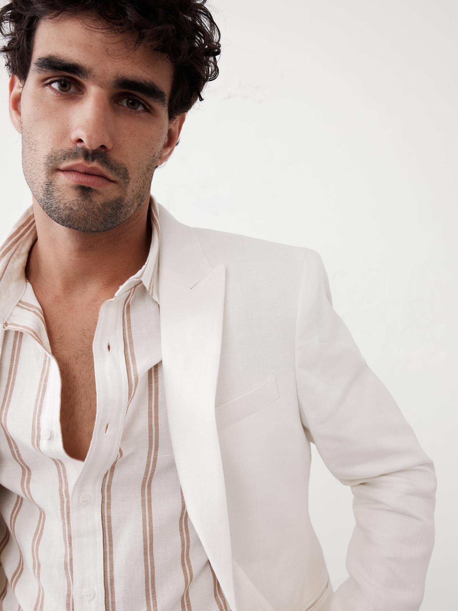 Tailored-Fit Linen White Tuxedo Jacket Product Image