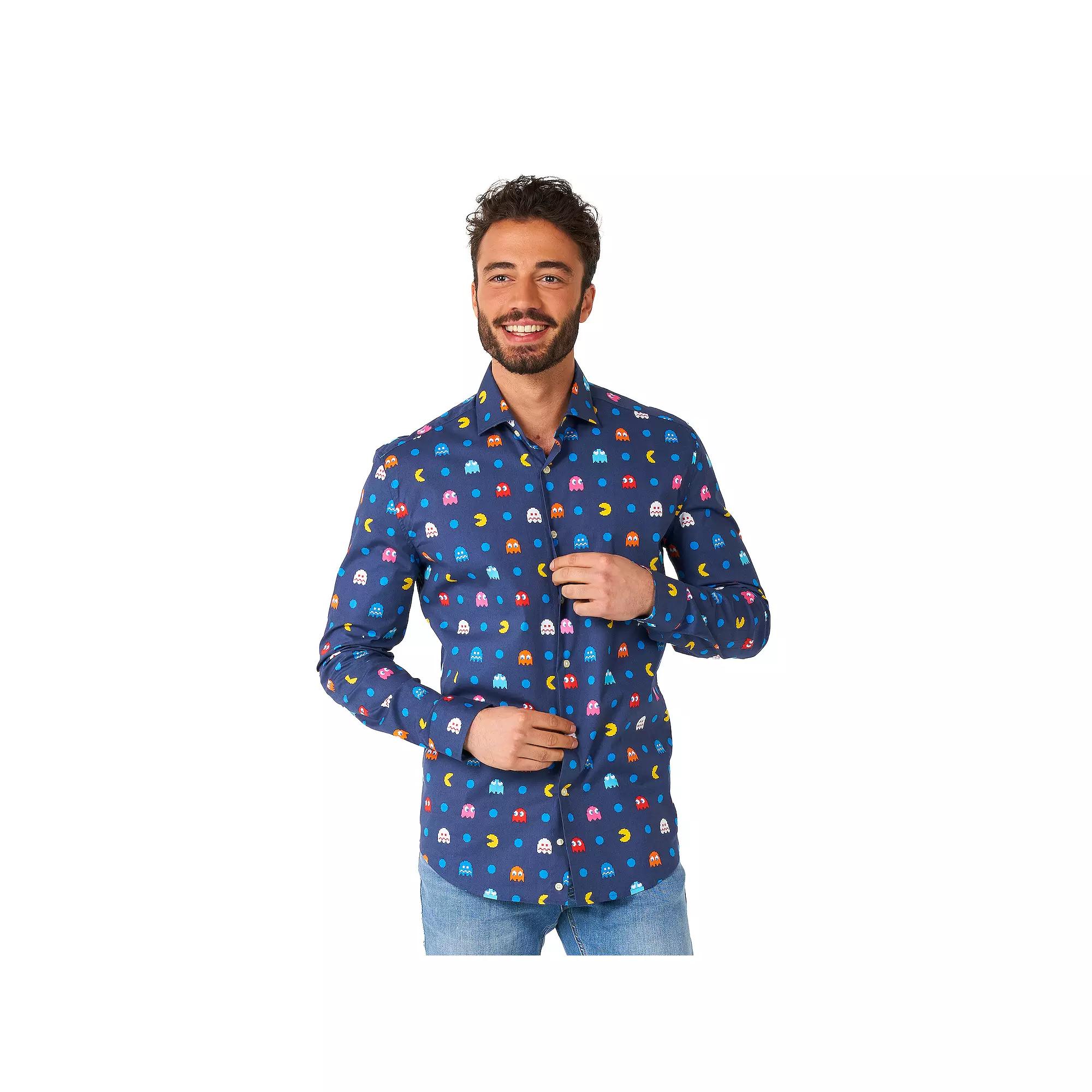 Men's OppoSuits Pac-Man Modern-Fit Button-Down Dress Shirt, Size: Large, Blue Product Image