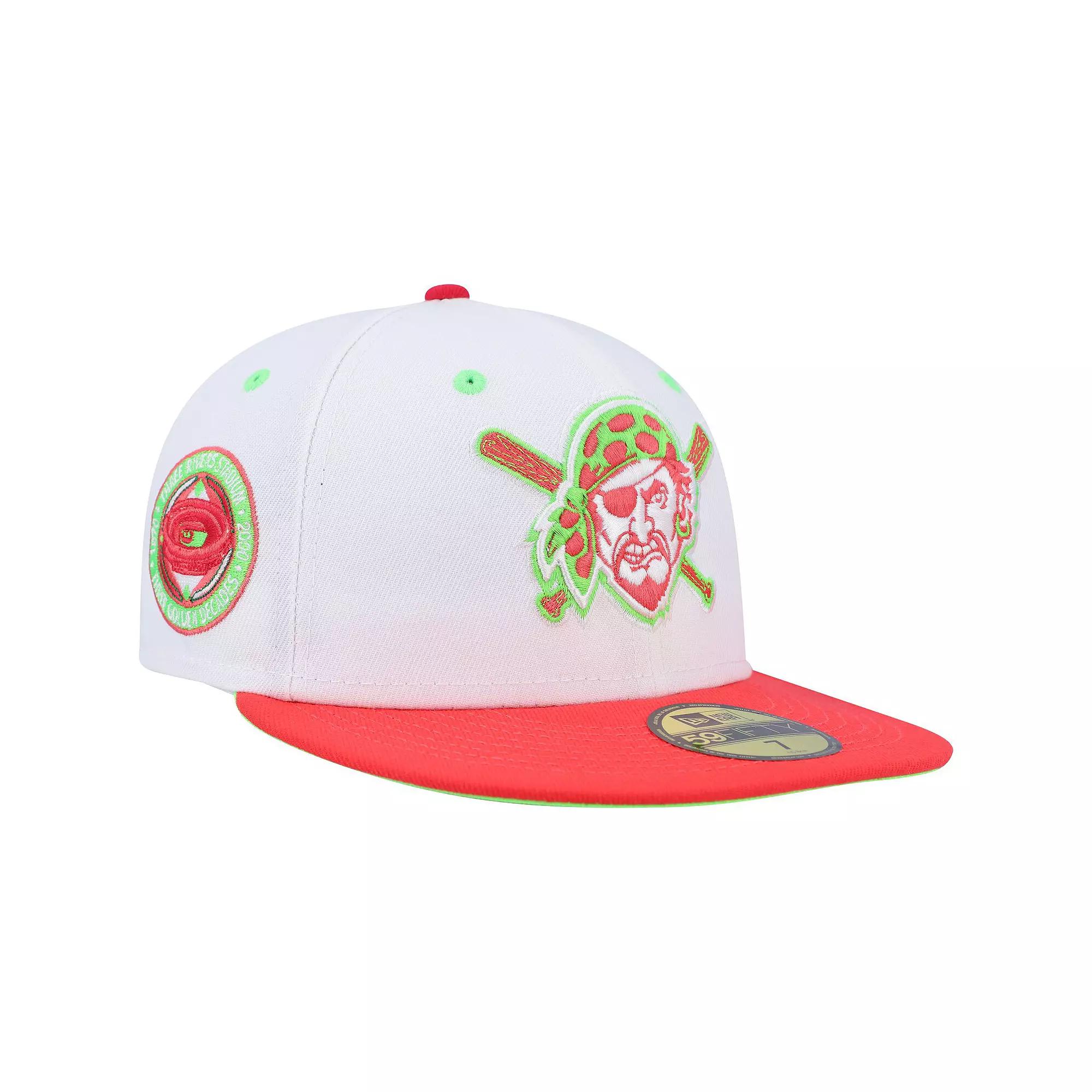 Men's New Era White/Coral Pittsburgh Pirates Three Rivers Stadium 30th Anniversary Strawberry Lolli 59FIFTY Fitted Hat,  Product Image