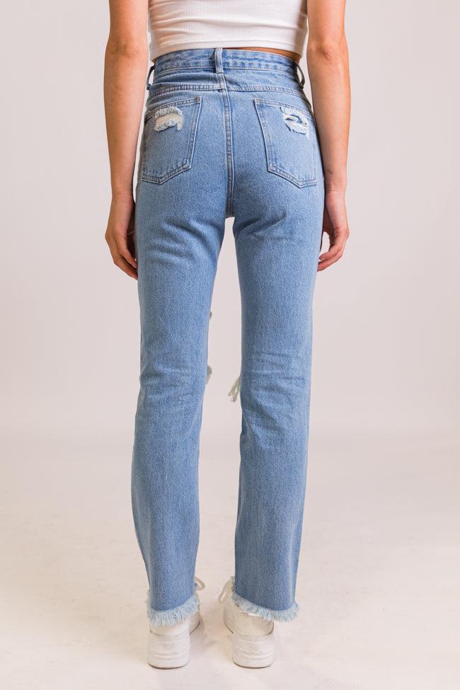 Megan Light Wash Distressed Straight Leg Mom Jeans FINAL SALE Product Image