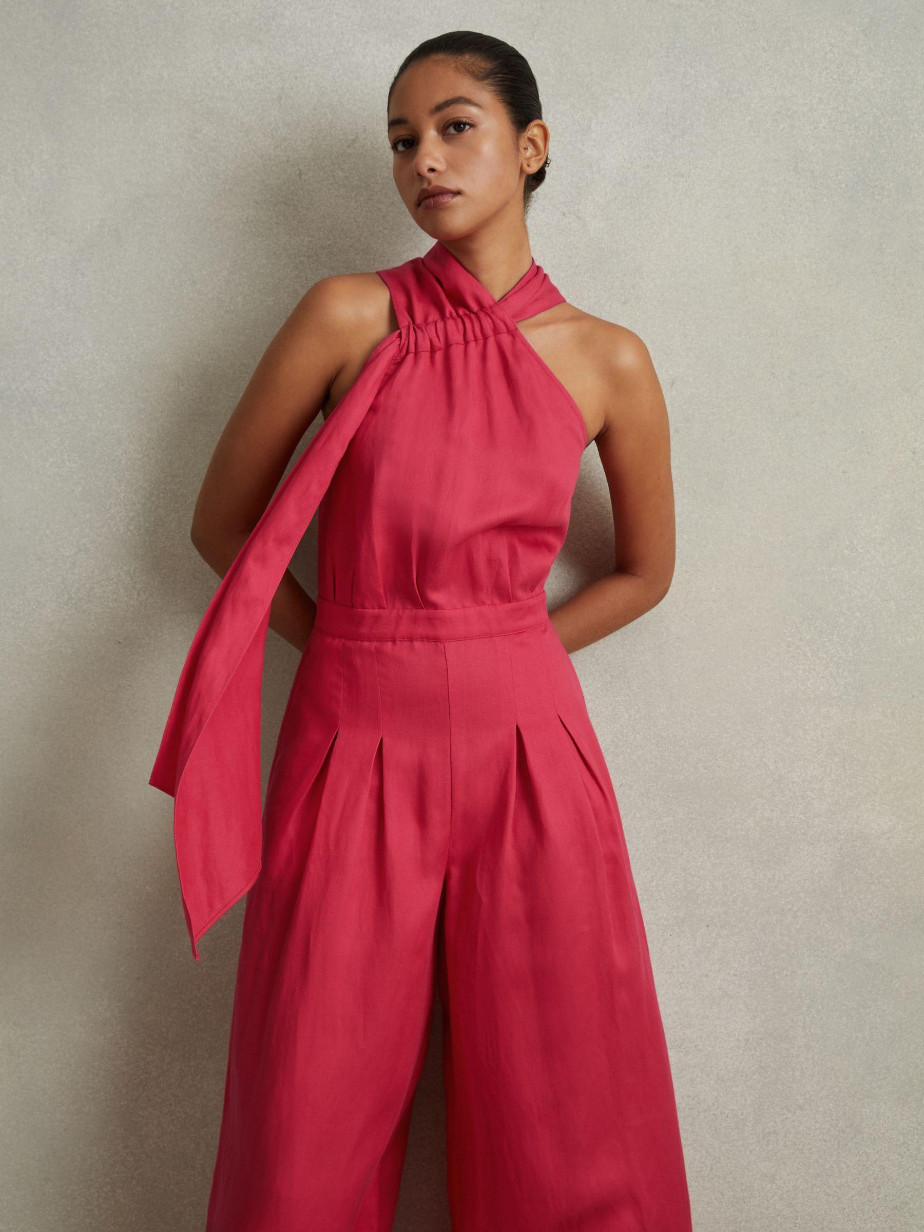 Linen Blend Drape Jumpsuit in Coral Product Image