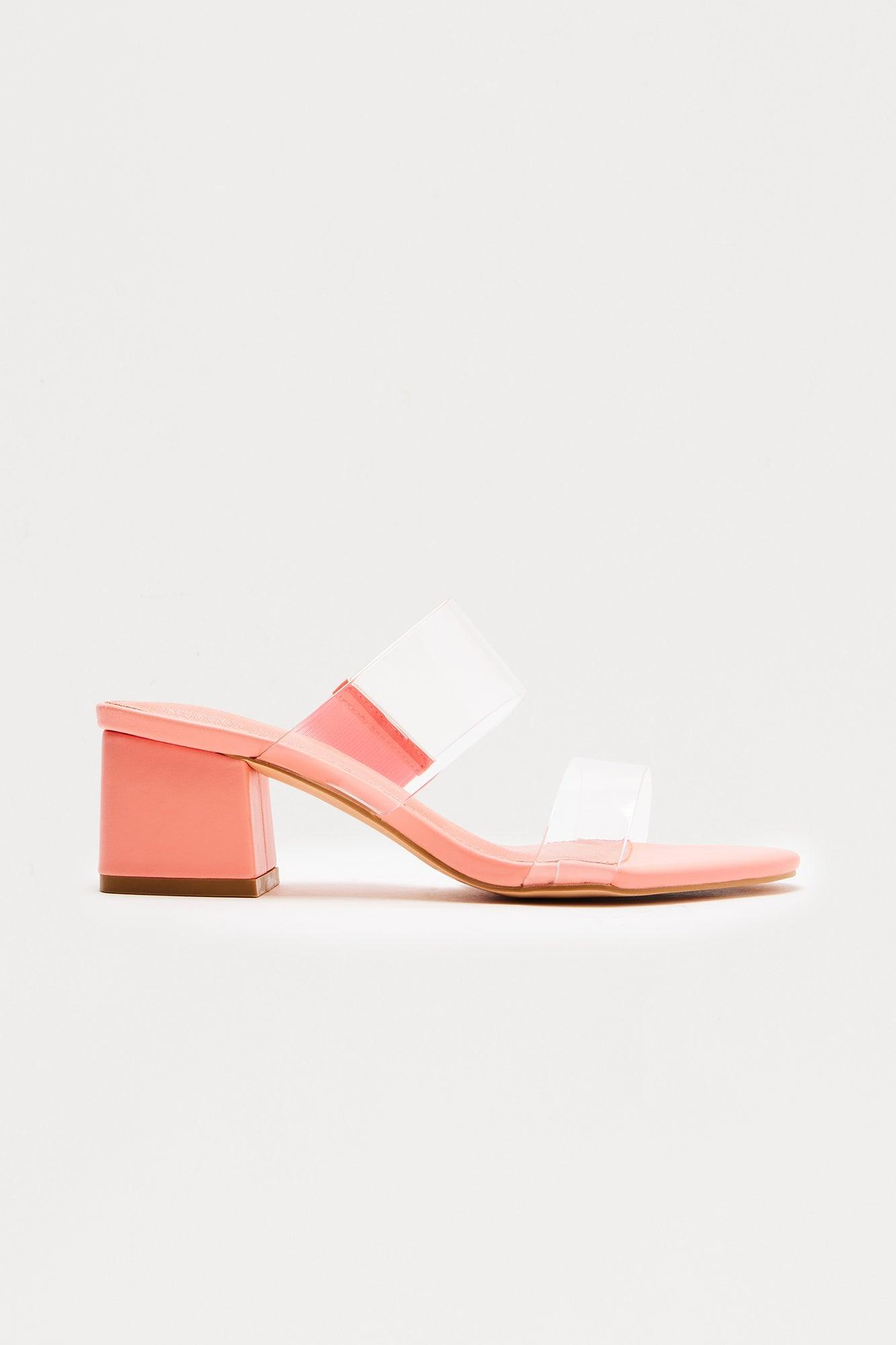 Kimberly Clear Double Strap Heels - Coral Product Image