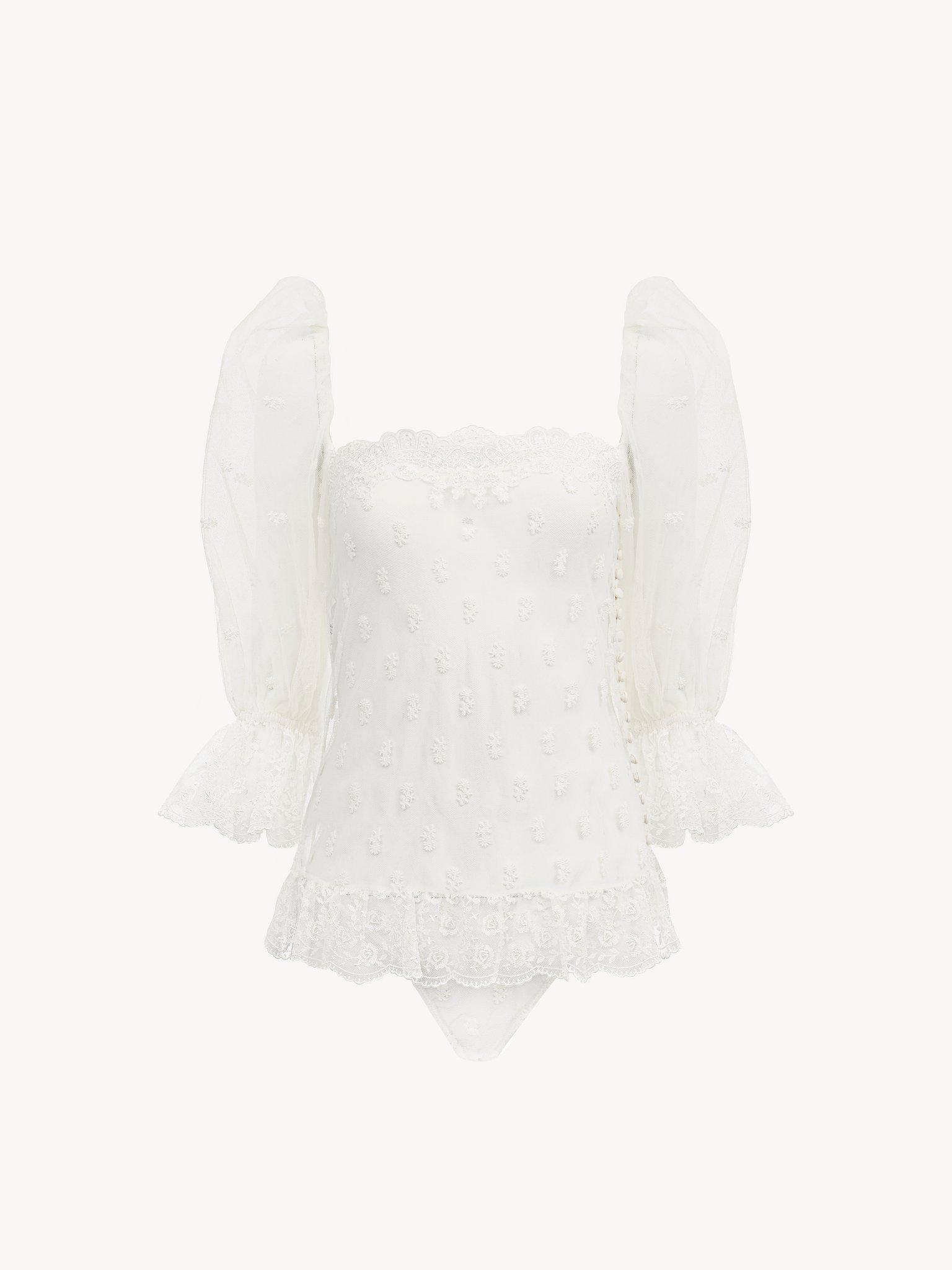 Square-neck top in embroidered lace Product Image