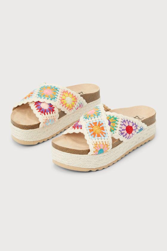 Plays Natural Multi Crochet Espadrille Flatform Slide Sandals Product Image
