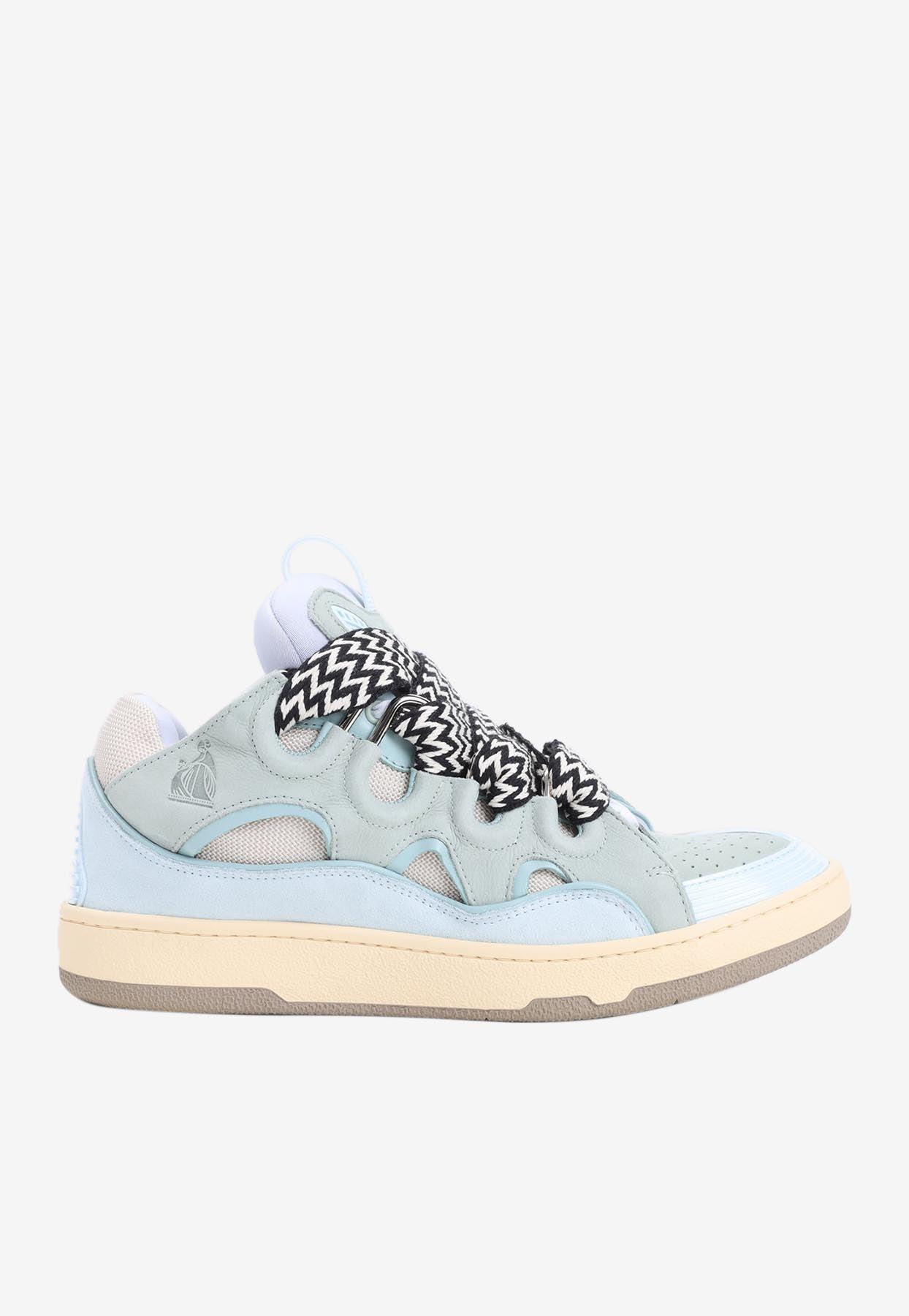 LANVIN Suede Leather Curb Sneakers Men In Blue Product Image