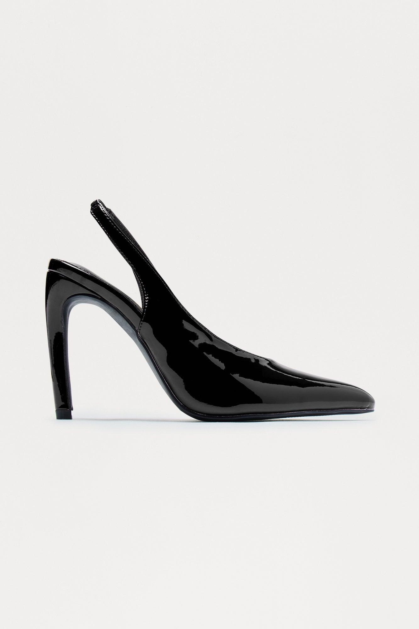 Ponia Faux Patent Slingback Pumps - Black Product Image