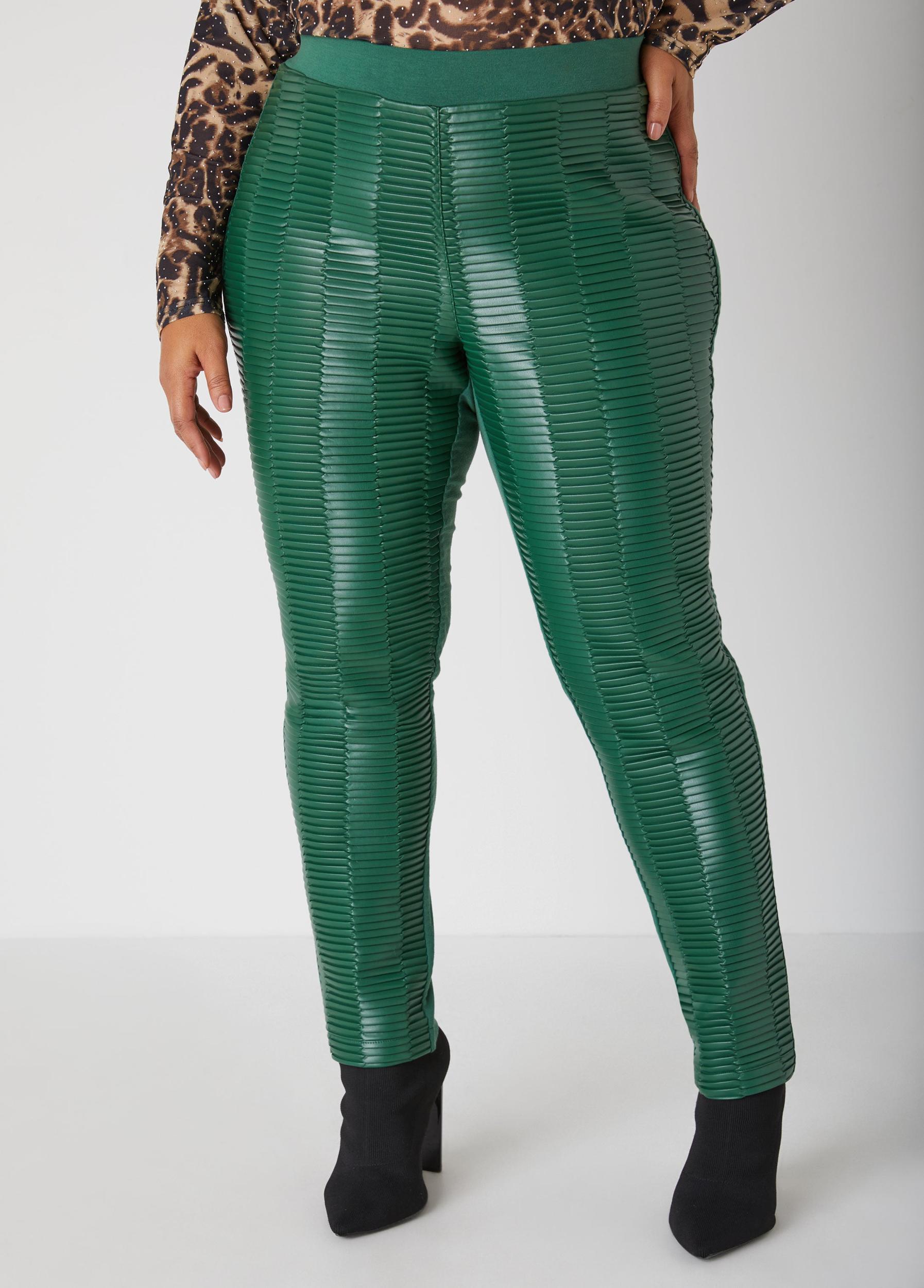 Pleated Faux Leather Ponte Leggings Product Image