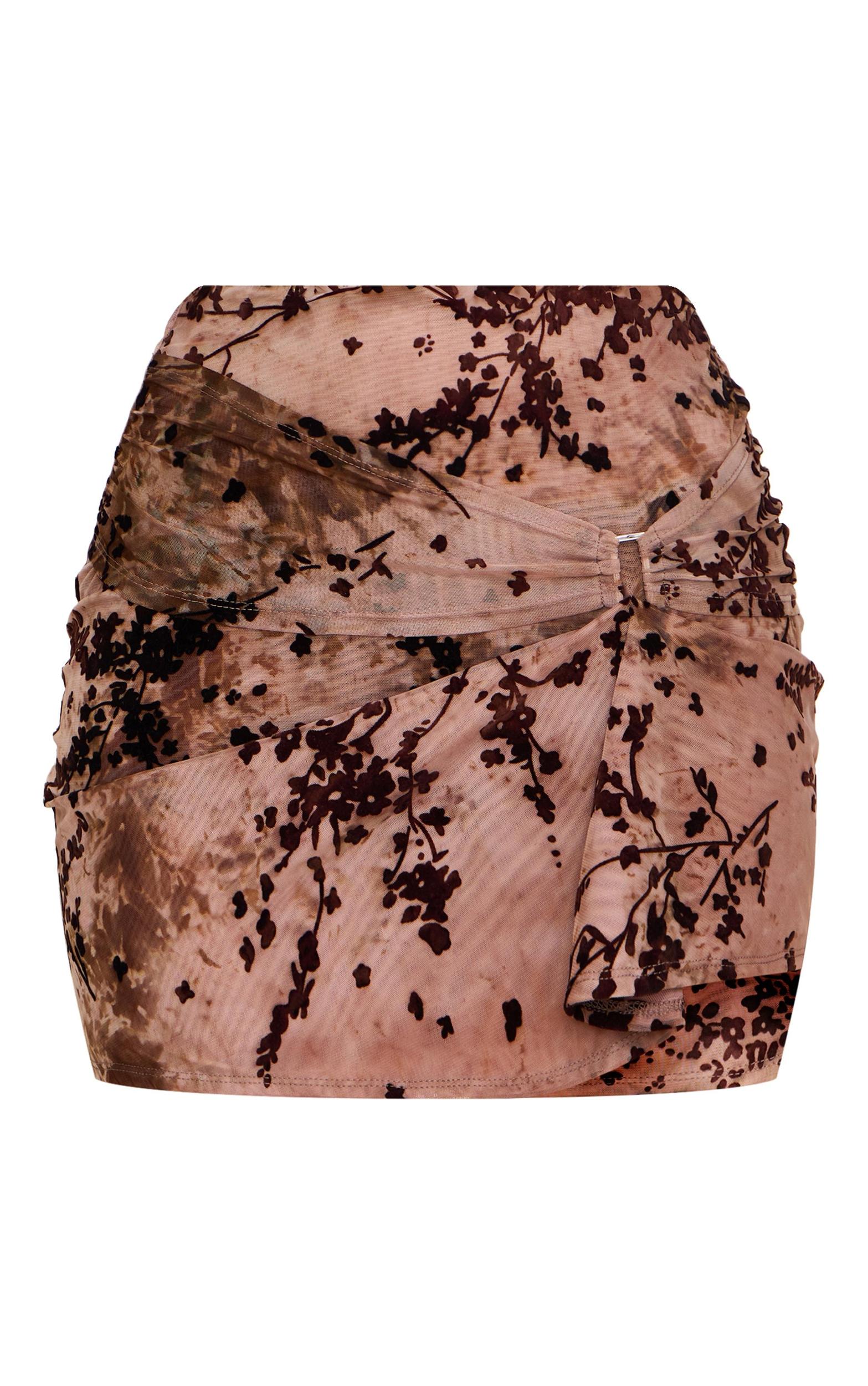 Mauve Devore Twist Front Metal Trim Mini Skirt Product Image