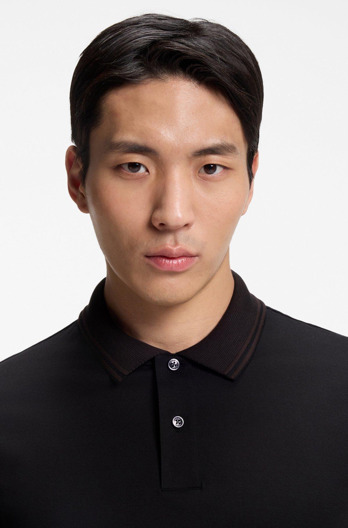 Stripe-trim slim-fit polo shirt in mercerised cotton Product Image