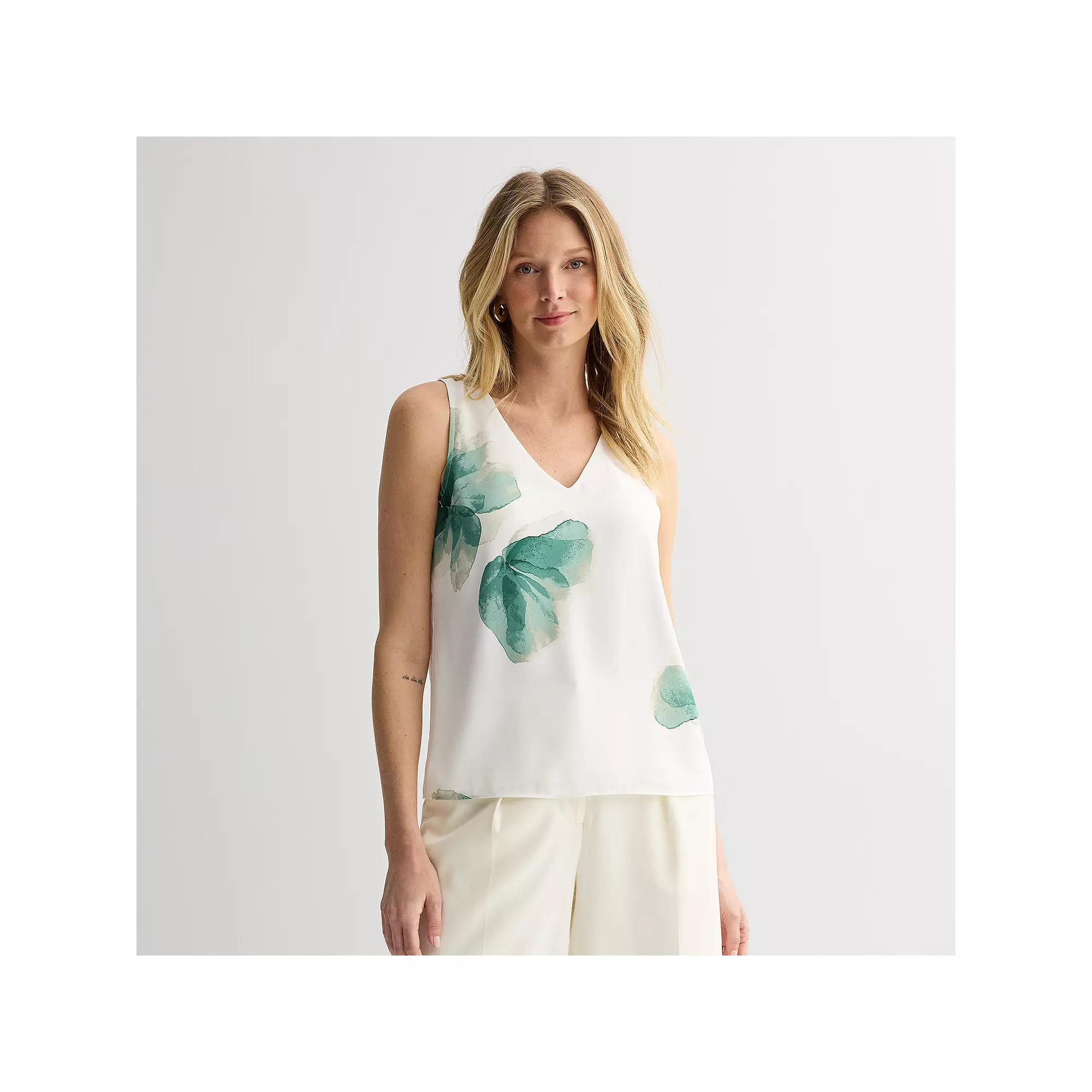 Women's Nine West V-Neck Tank Top, Size: XS, White Anna Blooms Product Image