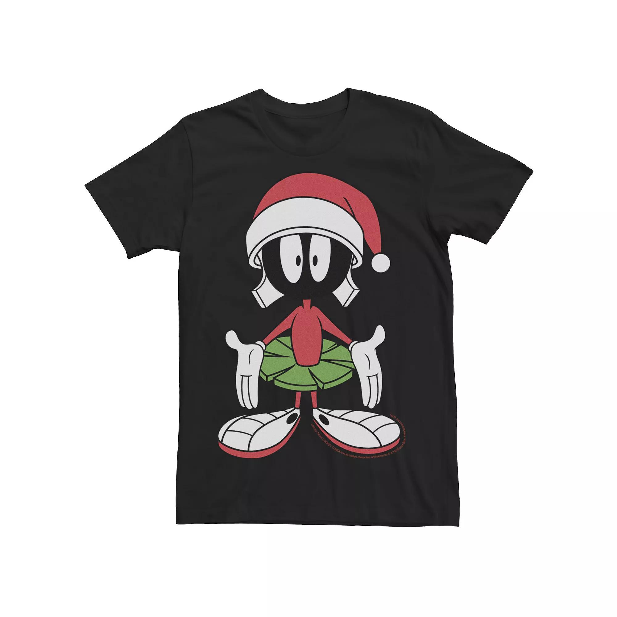 Men's Looney Tunes Christmas Marvin The Martian Santa Hat Portrait Tee, Size: Medium, Black Product Image