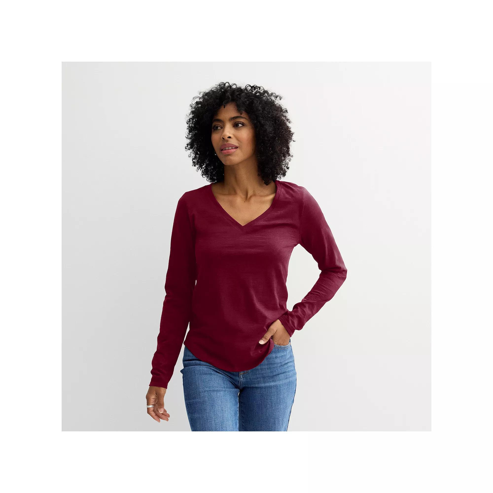 Petite Sonoma Goods For Life® Everyday Long Sleeve V-Neck T-Shirt, Women's,  Product Image