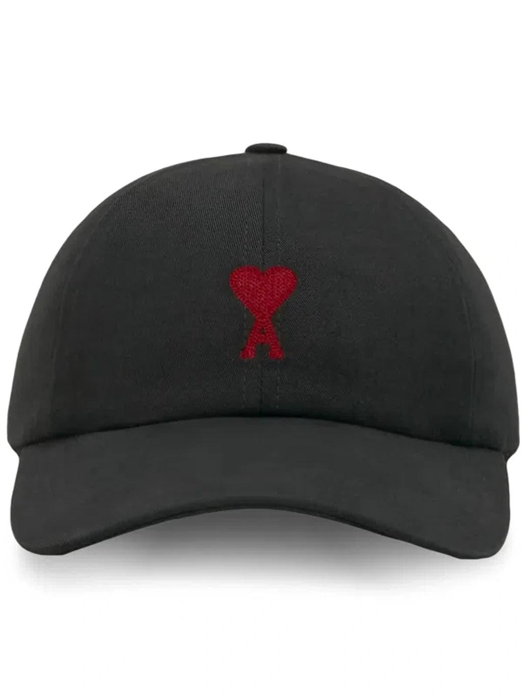 AMI ALEXANDRE MATTIUSSI Ami Paris Black And Red Cotton Ami Paris De Coeur Baseball Cap Product Image