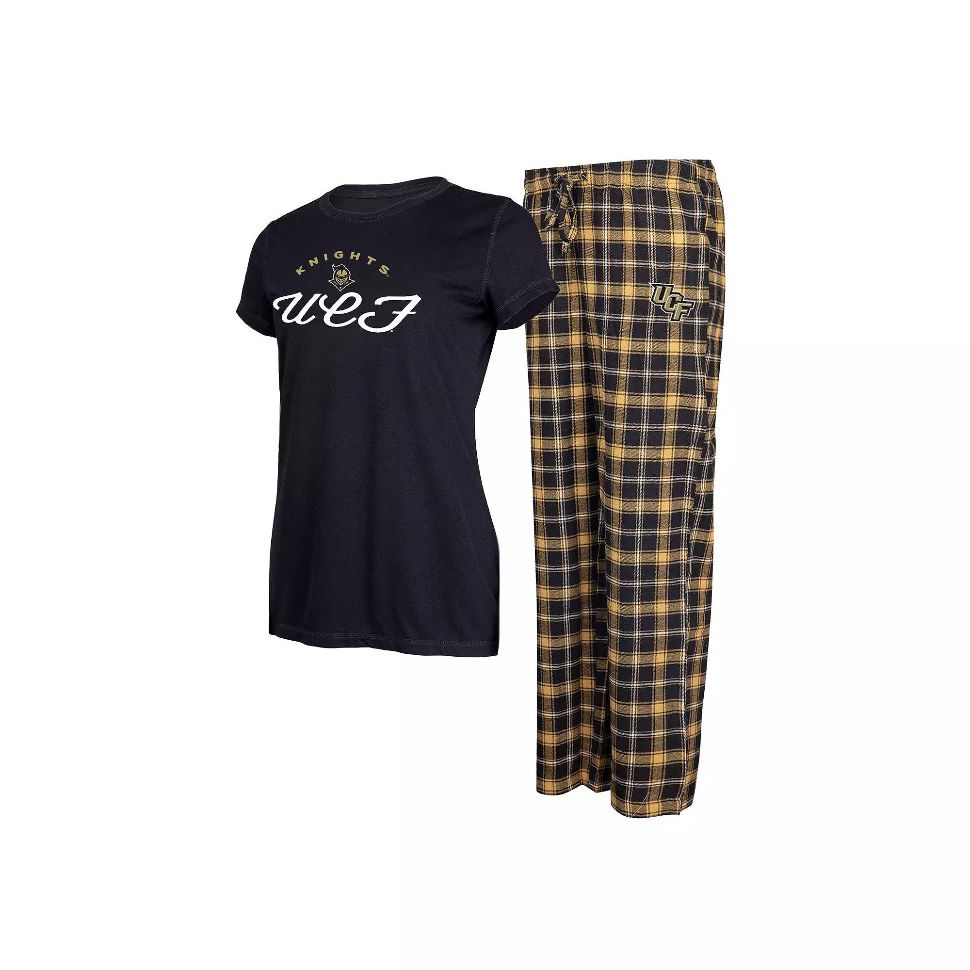 Women's Concepts Sport Black/Gold UCF Knights Arctic T-Shirt & Flannel Pants Sleep Set, Size: 3XL Product Image