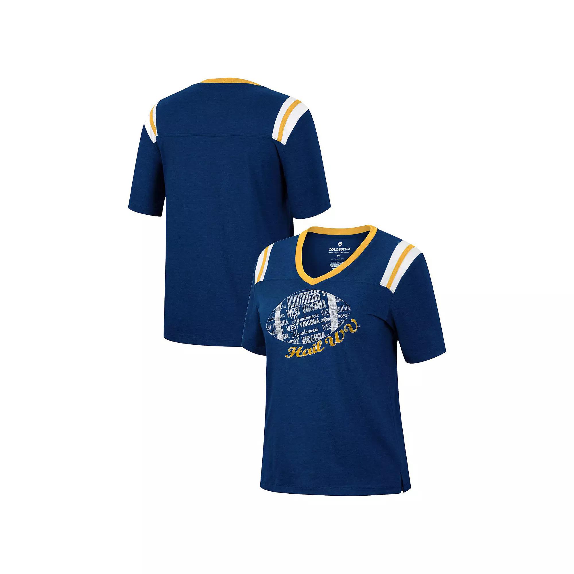 Women's Colosseum Heathered Navy West Virginia Mountaineers 15 Min Early Football V-Neck T-Shirt, Size: Small, Blue Product Image
