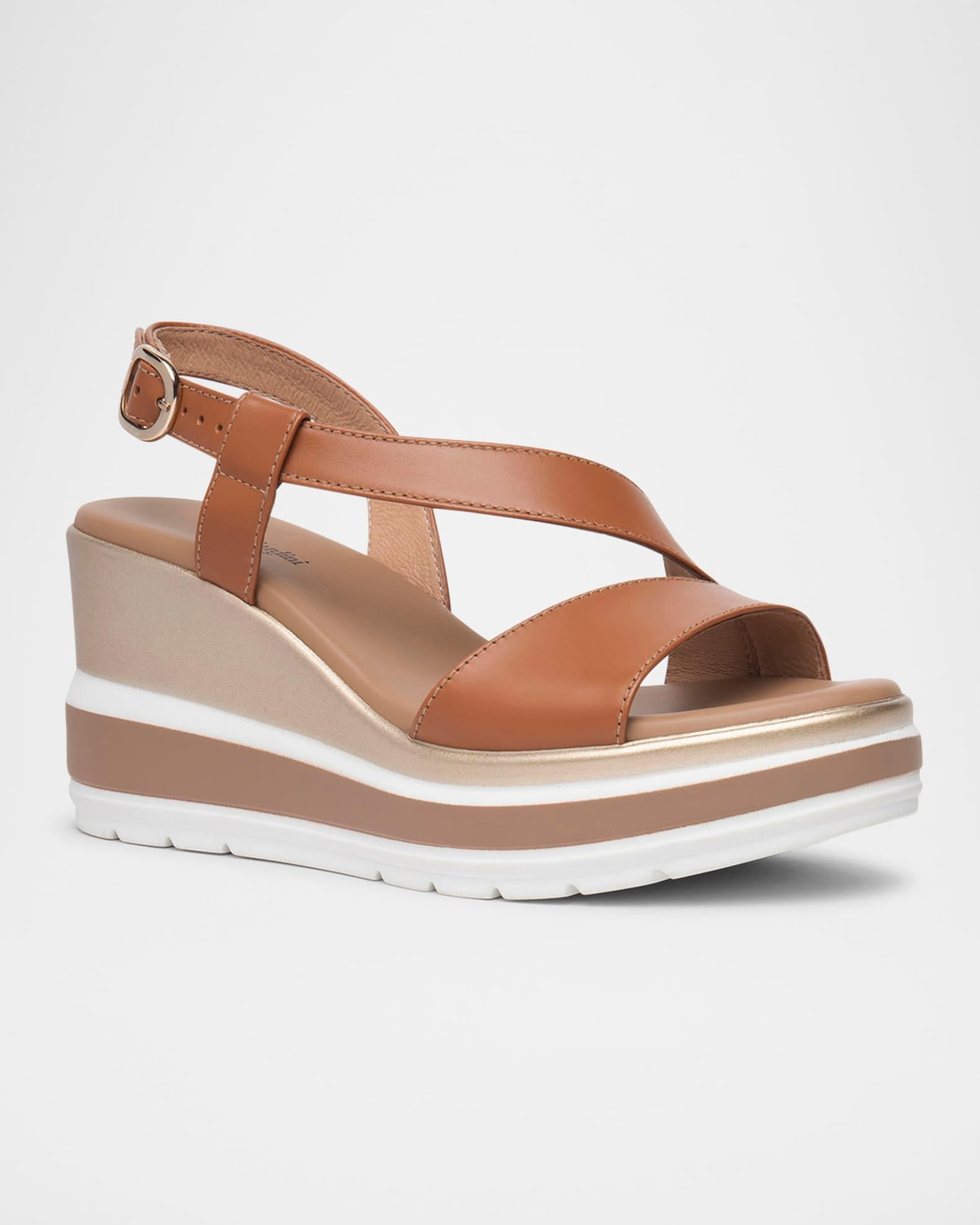 Leather Wedge Slingback Sandals Product Image