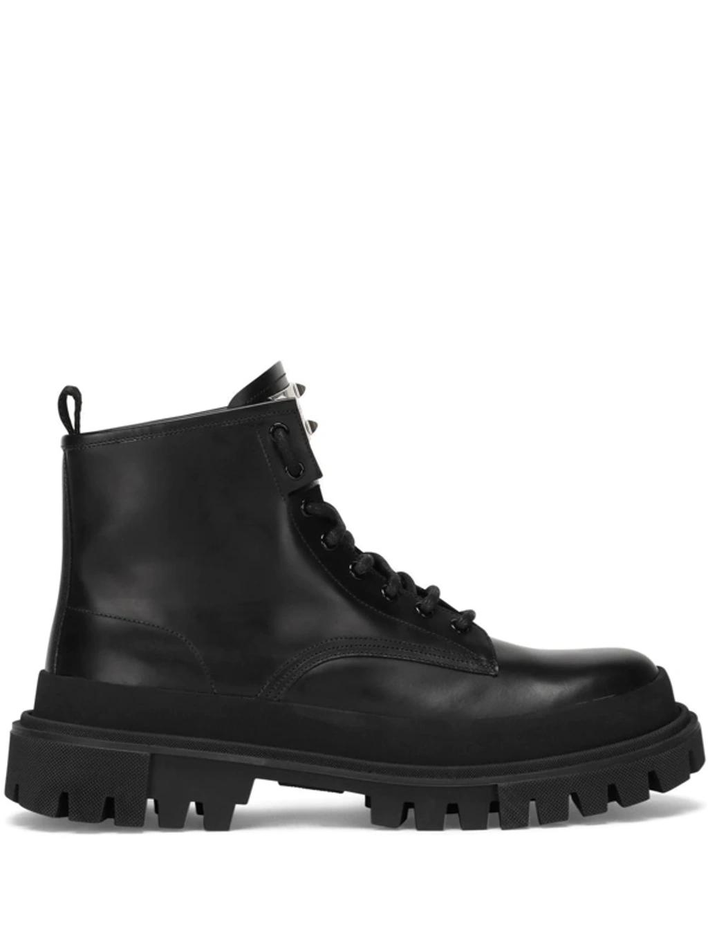 DOLCE & GABBANA Studded Calfskin Hi-trekking Ankle Boots In Black Product Image