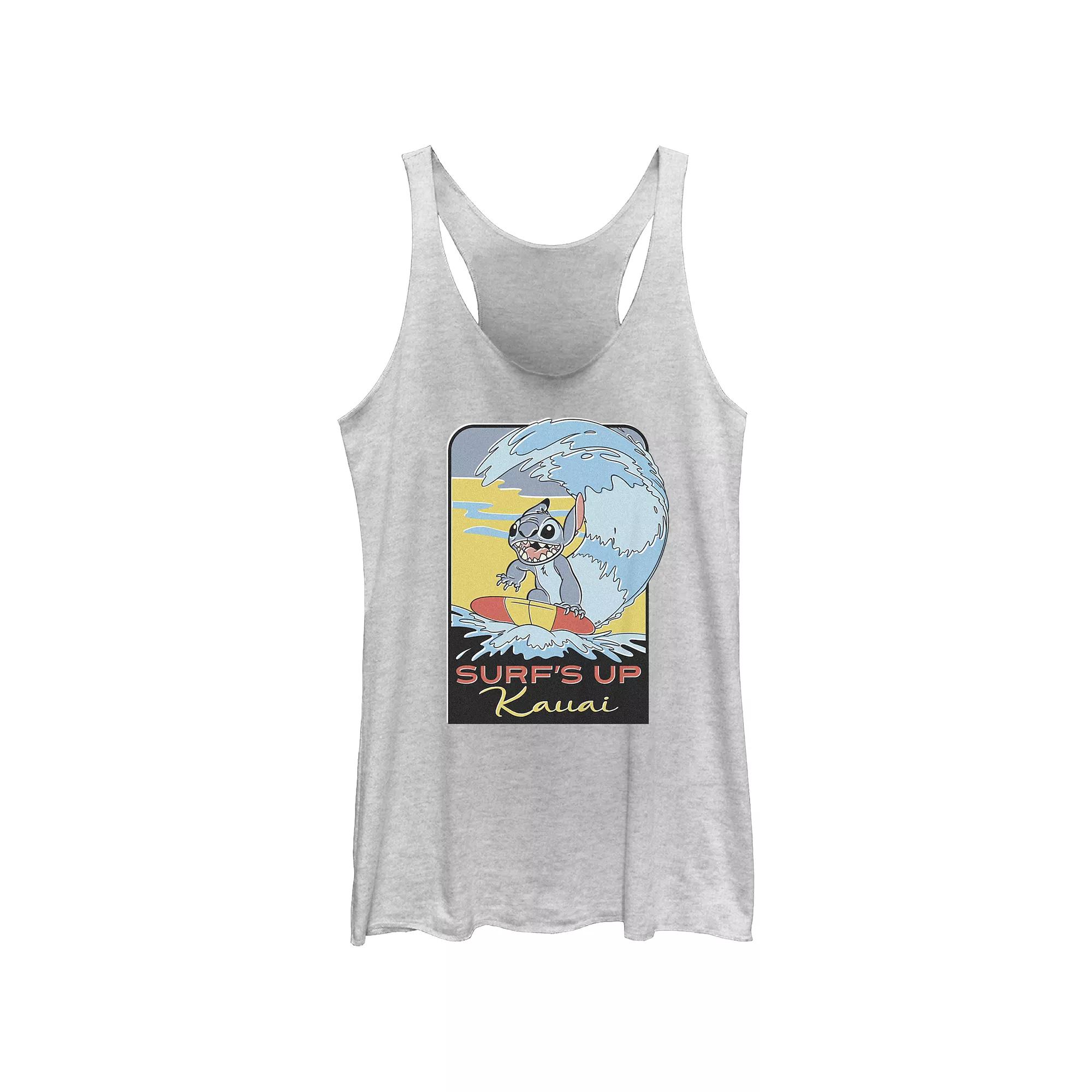 Disney's Lilo & Stitch Women's Surfing Stitch Tri-Blend Racerback Tank Top, Girl's, Size: Large, White Grey Product Image
