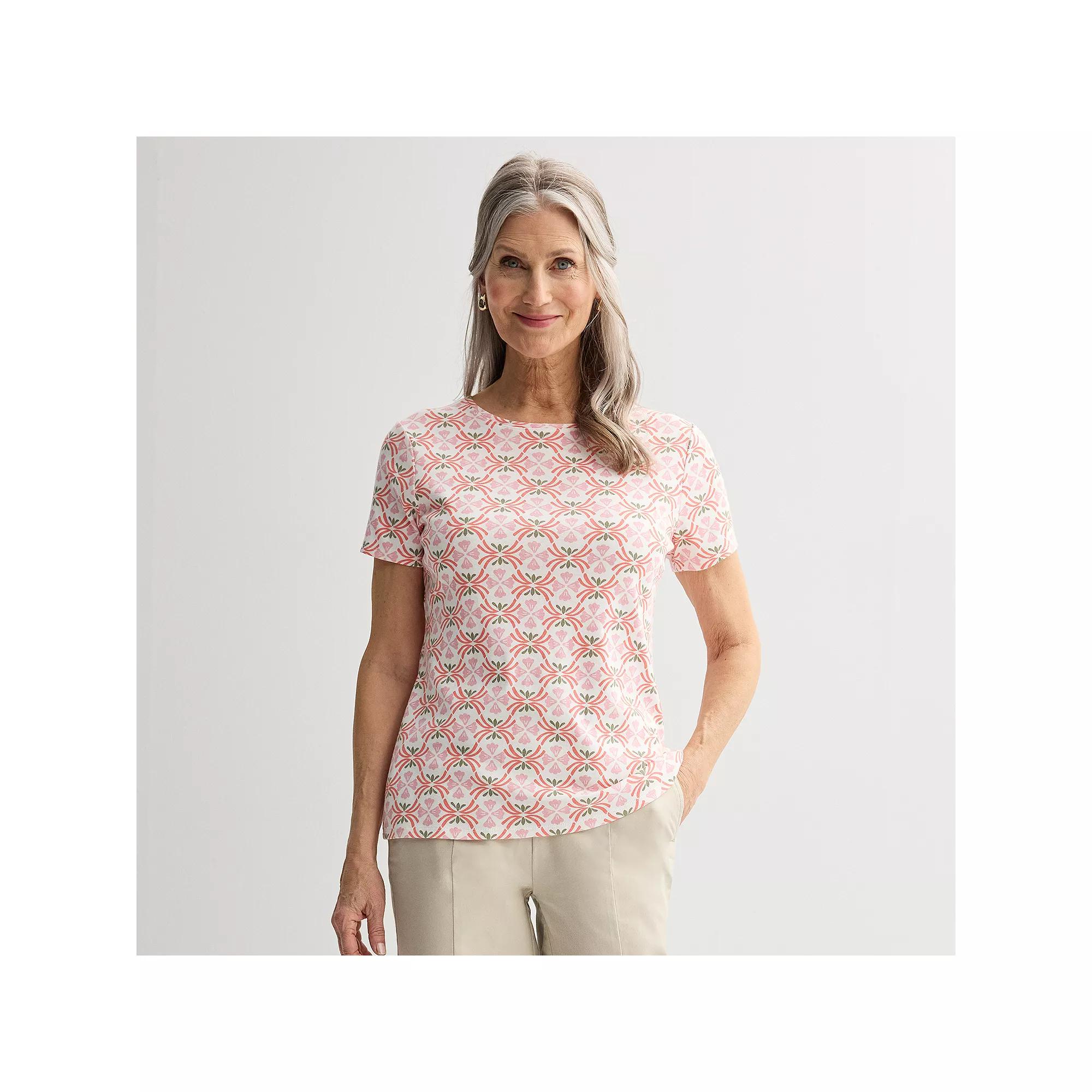 Women's Croft & Barrow® Essential Crewneck Tee, Size: XXL, Pink White Tile Product Image