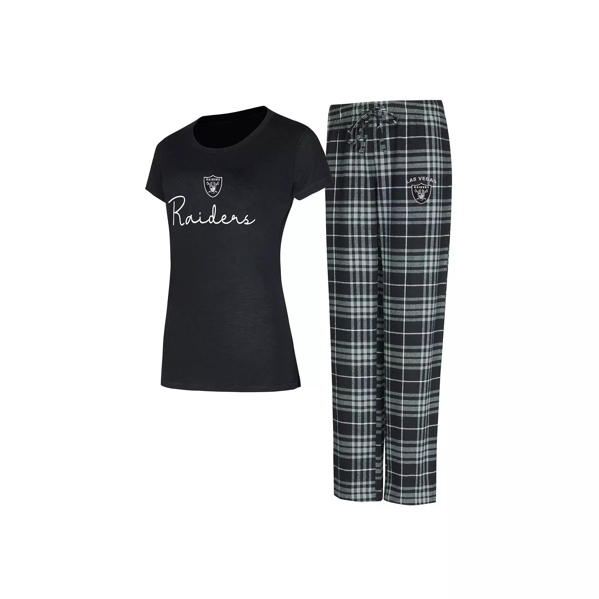 Women's Concepts Sport Las Vegas Raiders Vector T-Shirt & Flannel Pants Sleep Set, Size: 2XL, Lvr Black Product Image