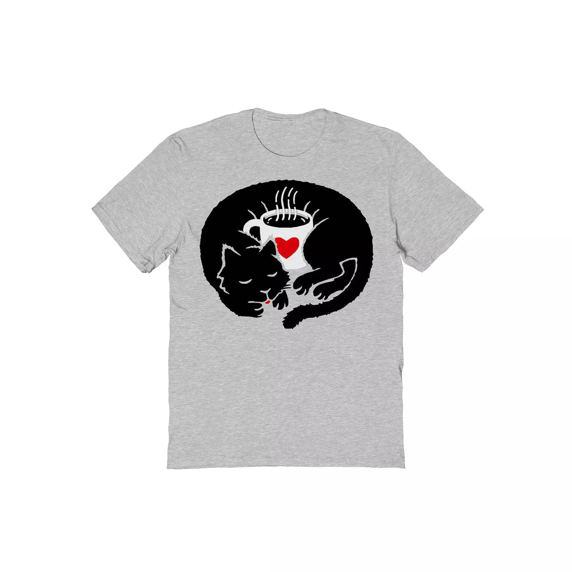 Men's Hot Coffee Holder Cat Valentine's Graphic Tee, Size: XL, Sport Gray Product Image