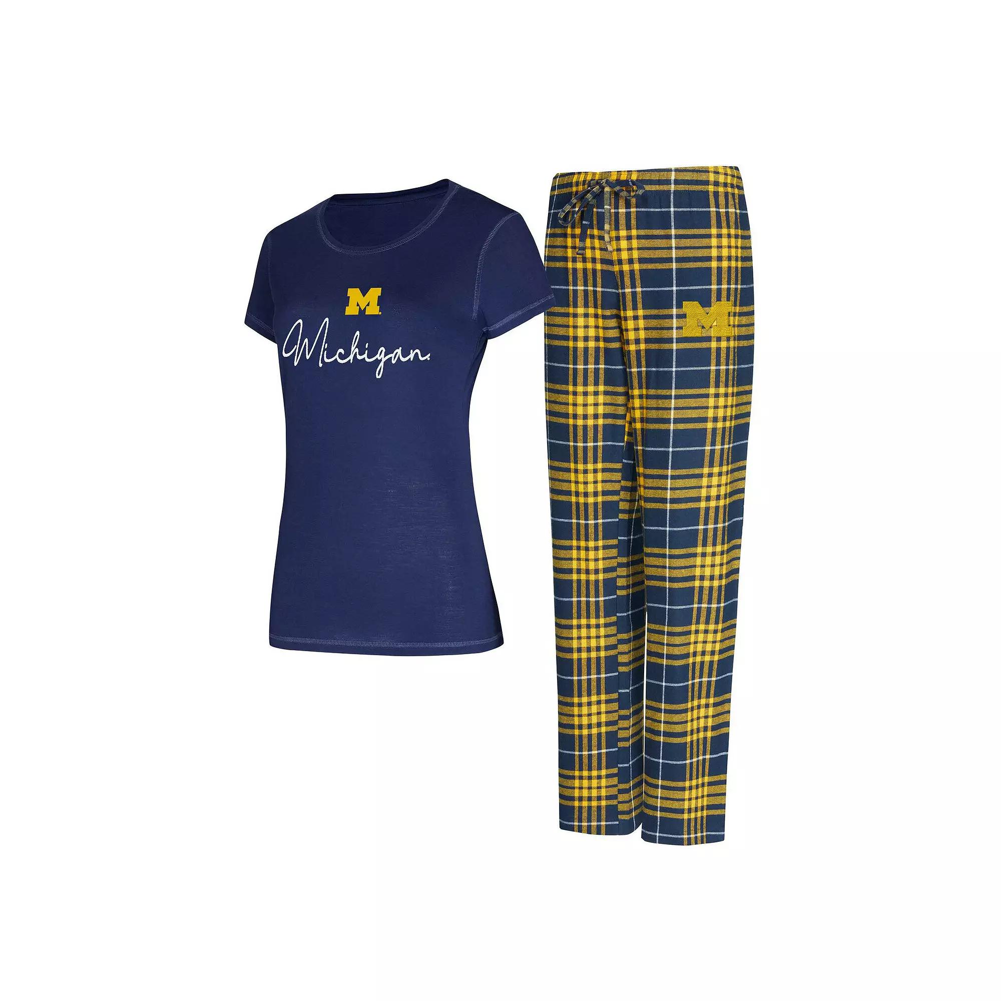 Women's Concepts Sport  Navy Michigan Wolverines Vector T-Shirt & Flannel Pants Sleep Set, Size: Large, Blue Product Image