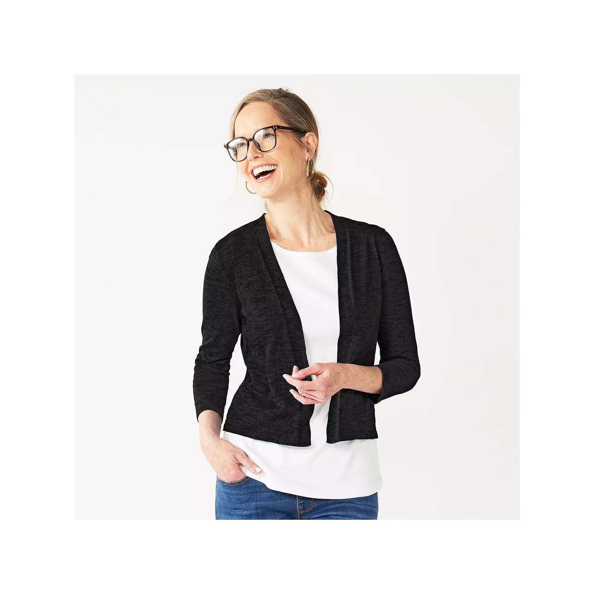 Women's Croft & Barrow® Open Front Cardigan, Size: XL, Black Product Image