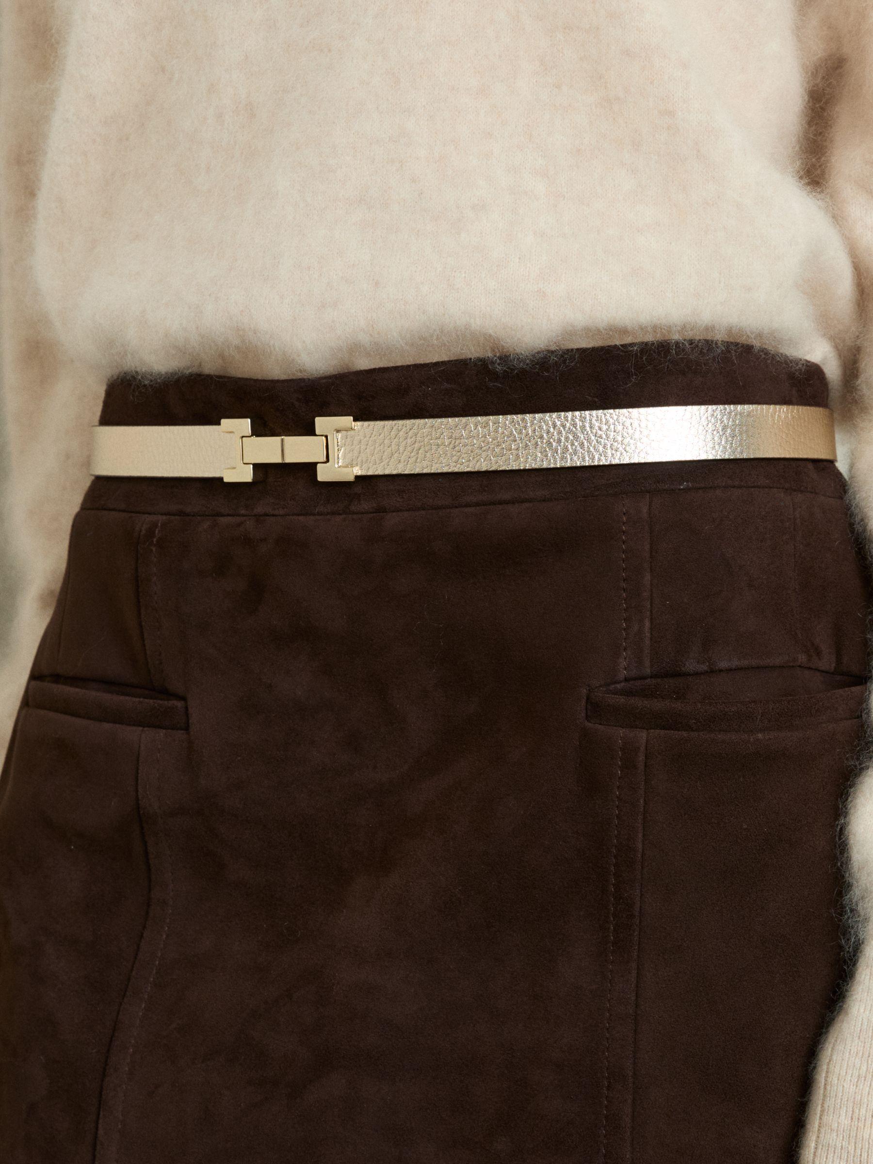 Leather Square Hinge Belt in Gold Product Image