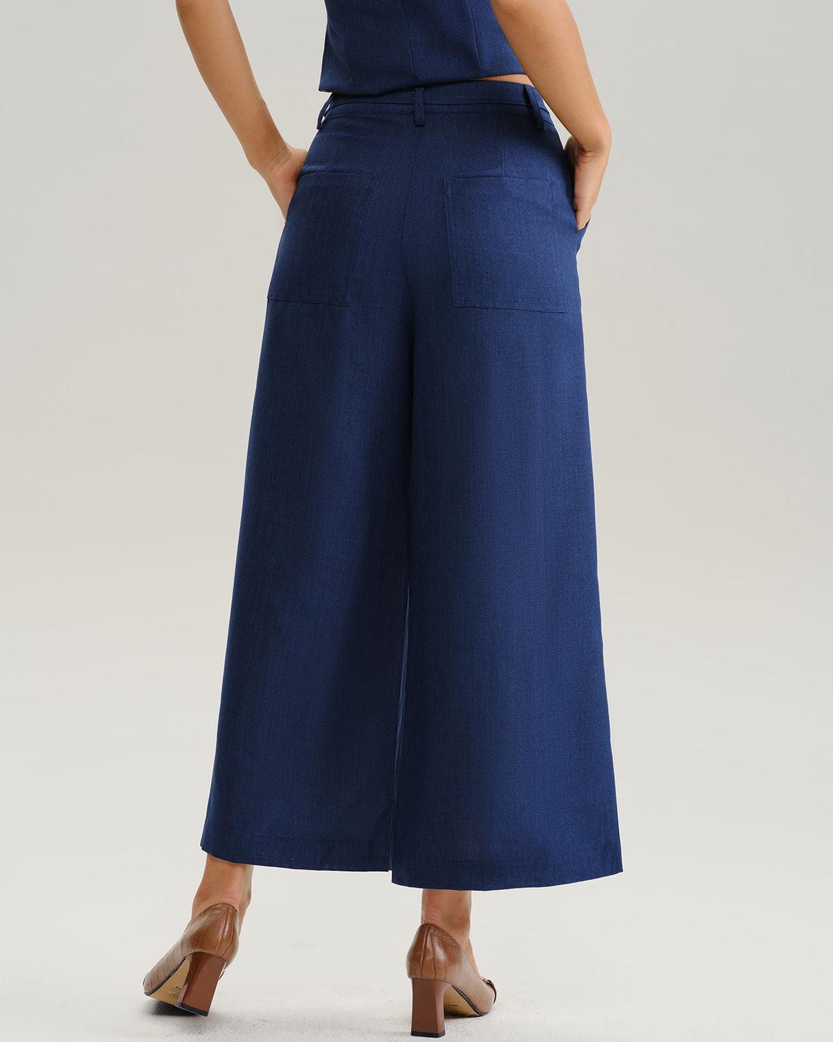 Blue Natural Waisted Wide Leg Pants Product Image