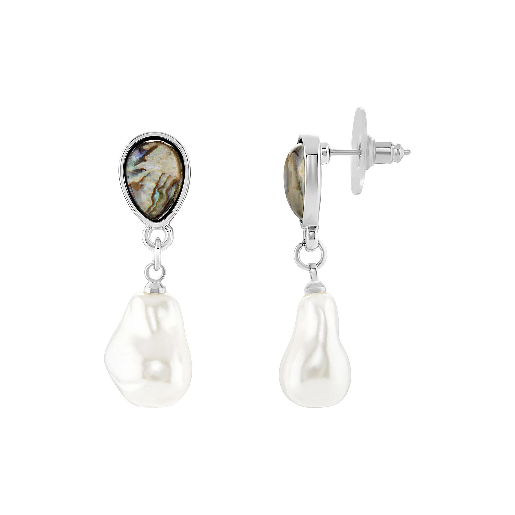 Emberly Silver Tone Simulated Abalone & Simulated Pearl Drop Earrings, Women's, Multi Blue Product Image